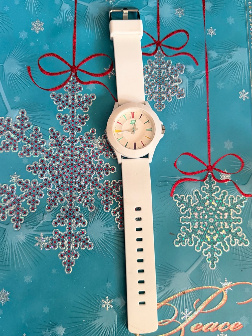 Skechers White Silicone Watch with Rainbow Accents